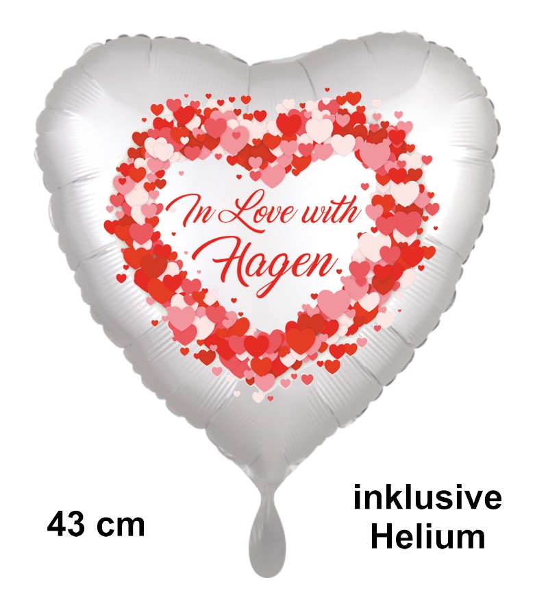 Hagen Luftballon, 43 cm Folienballon mit rotem Herz: In Love with Hagen